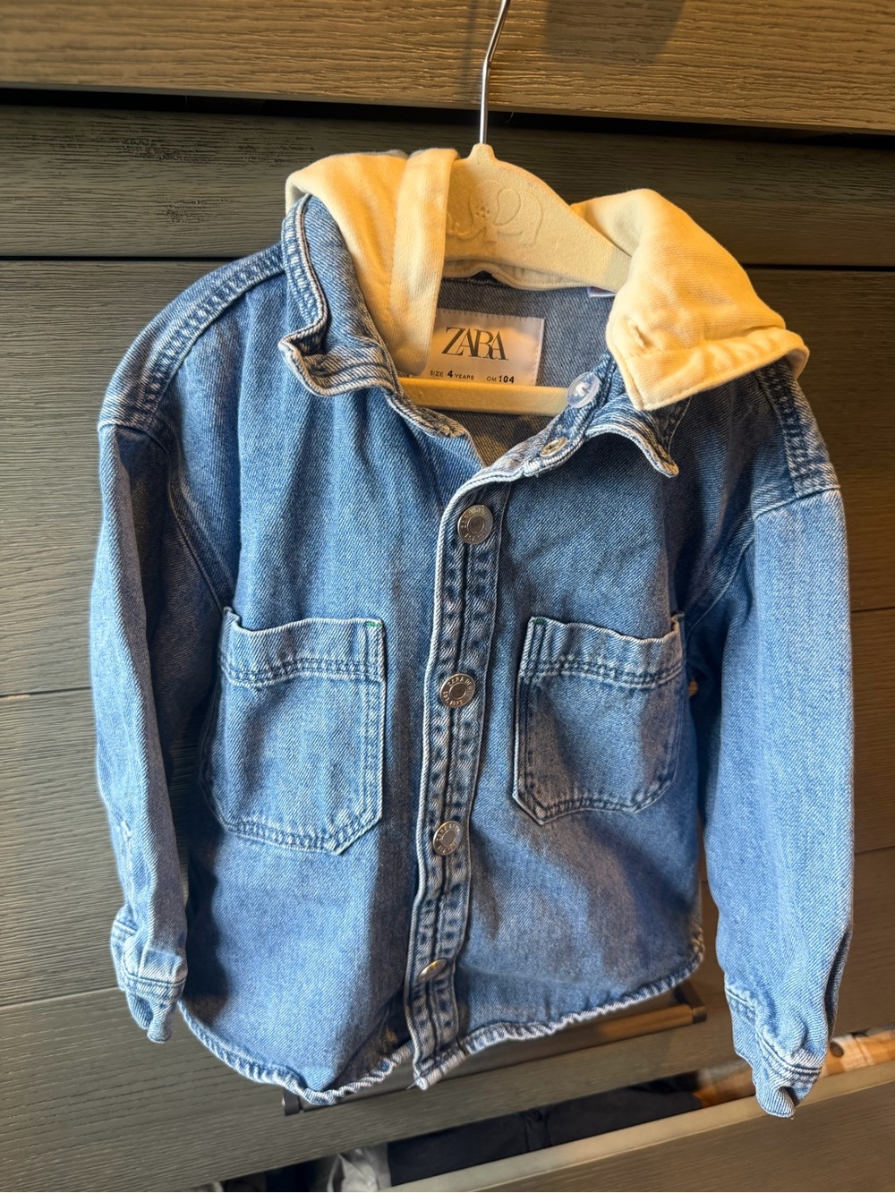 ZARA Light Blue Denim Jacket with Cream Hood Size 4-5 years